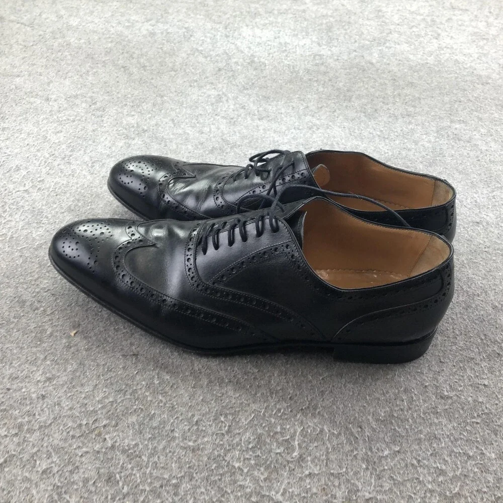 Brooks Brothers Dress Shoes Mens 11 Black Leather Wingtip Oxford Lace Up Italy